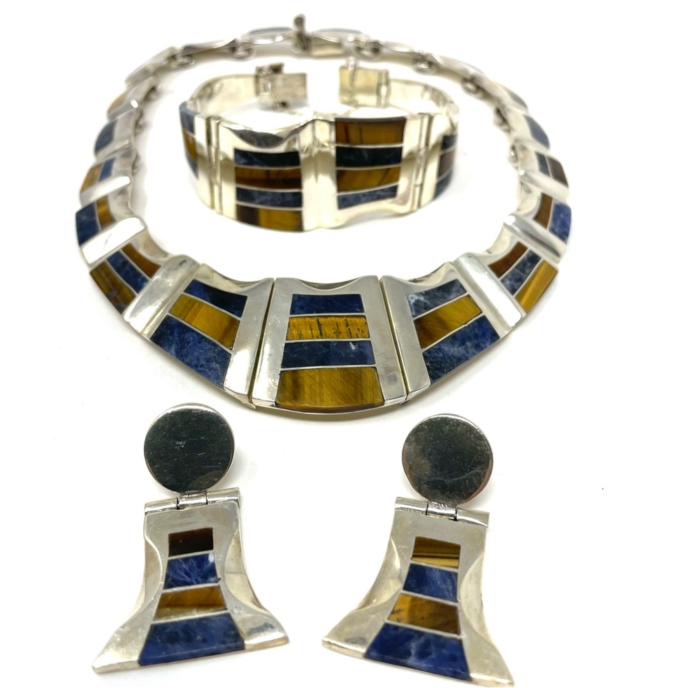 TAXCO three piece sterling silver set with inlaid gemstones, NWOT - Picture 3 of 14